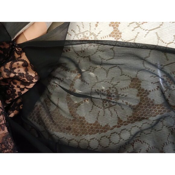 Vtg 60s Another Pettisize Jr Beige Black Lace Black Georgette Overlay Dress XS - Picture 9 of 9